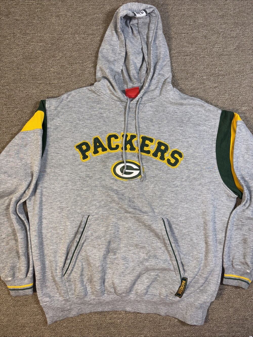 Vintage Green Bay Packers Pullover Hoodie Distressed Nice XL 26x27 Gray